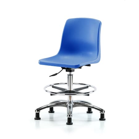 Blue Ridge Ergonomics Polypropylene Shell Chair Chrome-Medium Bench Height with Chrome Foot Ring & Stat Glides in Blue SMBCH-CR-CF-RG-BLU