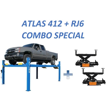 Atlas Automotive Equipment 412 12,000 Lb. 4-Post Lift + Rj6 Rolling Jacks Combo ATTD-412-COMBO-FPD