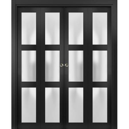 Sartodoors Sliding Closet Double Bi-fold Doors, Lucia 2552 Matte Black with Frosted Glass, Sturdy Tracks Mold LUCIA2552DBF-BLK-72 x 96 (4* 18x96)