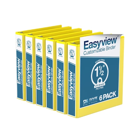 Davis Group Easyview Premium, Round Ring, Customizable, View Binder, (Yellow, 1.5"), PK6 8412-05-06