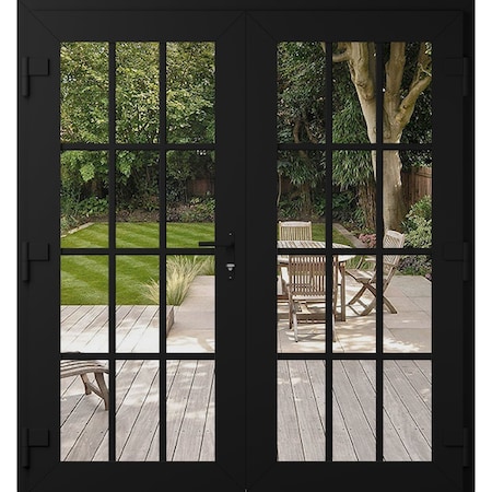 Vdomdoors Front Exterior Prehung Metal-Plastic Double Doors Clear Glass / MANUX 8355 Matte Black / Office Com MANUX8355DEXD-BLK-W72xH80-RH-I