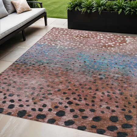 Homeroots 8' X 10' Terra Cotta Blue And Black Abstract Washable Indoor Outdoor Area Rug 603098