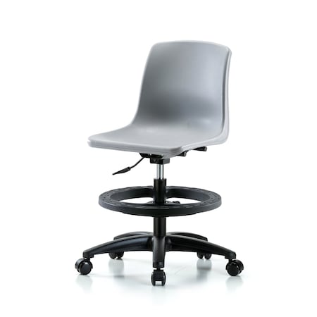 Blue Ridge Ergonomics Polypropylene Shell Chair - Medium Bench Height with Black Foot Ring & Casters in Gray SMBCH-RG-BF-NBC-GRY