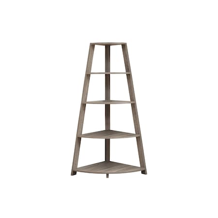 Homeroots 60" Taupe Wood Four Tier Corner Bookcase 332800