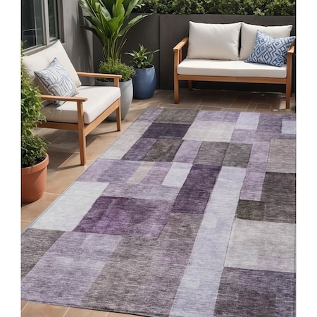 Homeroots 5' X 8' Eggplant Black And Lavender Geometric Washable Indoor Outdoor Area Rug 605856