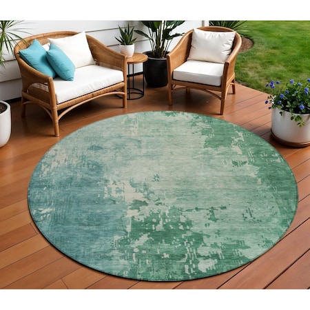 Homeroots 8' Emerald Round Abstract Washable Indoor Outdoor Area Rug 608234