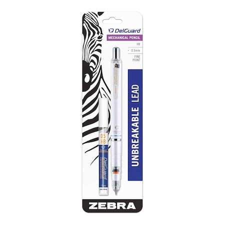 Zebra Pen DelGuard Mechanical Pencil 0.5mm White 1pk with Bonus Lead 58691
