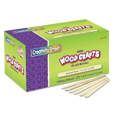 Chenille Kraft Natural Wood Craft Stick, 4-1/2, Nt, PK1000 3775-01