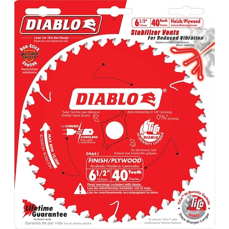 Diablo 6-1/2'' 40-Tooth Finish Trim Circular Saw Blade D0641X