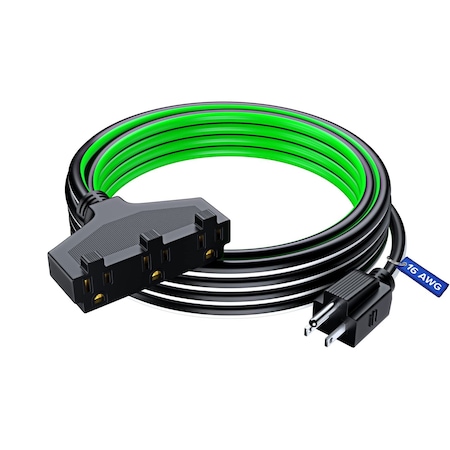 Maximm 15ft 16AWG 3-Outlet Extension Cord, ETL, Black/White/Green C-BK/WH/GRN-PI-BK-3O-15FT