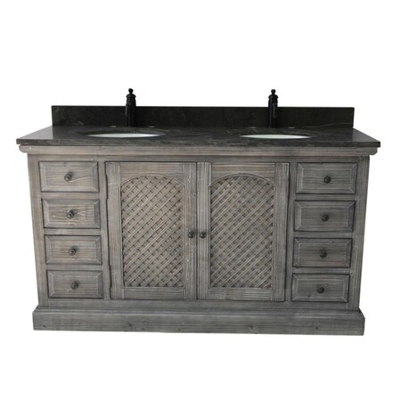 Infurniture WK8160-G plus WK top 61 in. Rustic Solid Fir Sink Vanity In Grey-No Faucet WK8160-G +WK top
