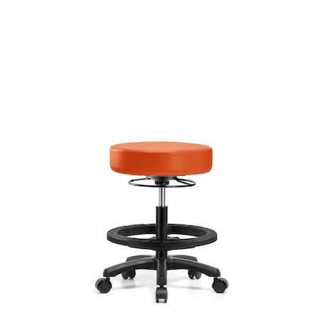 Blue Ridge Ergonomics Vinyl Mini-Stool-Medium Bench Height with Black Foot Ring & Casters in Orange Kist Trailblazer Vinyl VMBMS-RG-BF-RC-8613
