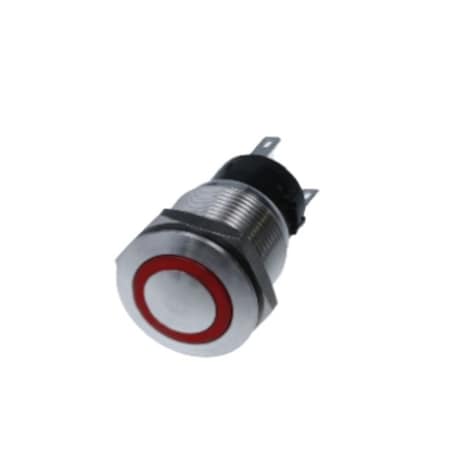 Switch Components Anti Vandal 19mm Dia, 8P DPDT ON-ON, Red LED, IP67 PD-2E-DC-9-RL