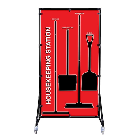 5S Supplies Housekeeping Shadow Board Broom Station V10, Red, Broom + Stand HSB-V10-RED-BO-STAND