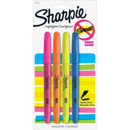 Sharpie Accent Neon Color Assorted Narrow Chisel Tip Highlighter 4 pk 2102110