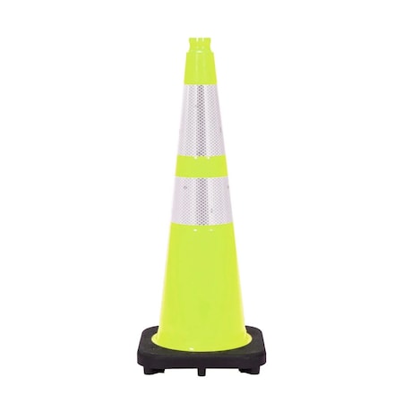 Traffic Kontrol 28in Traffic Safety Cone - 7 Lbs - Lime - 6in +4in Hi Intensity Reflective Collars - 1PC TKTC-28-7-LM-2C
