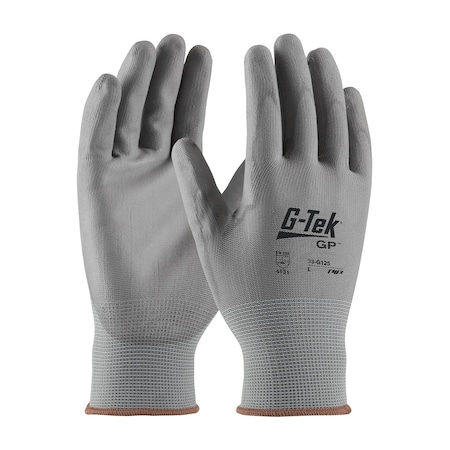 G-Tek Seamless Knit Nylon Blend Glove w/Polyurethane Coated Flat Grip on Palm&Fingers, Touchscreen, 12PK 33-G125/L