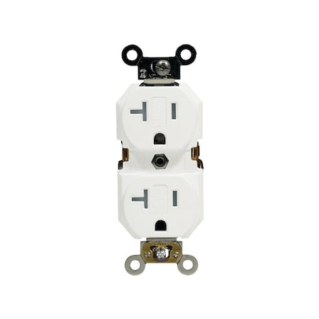 Leviton Duplex Receptacle, 2 -Pole, 20 A, 125 V, Back, Side Wiring, NEMA: 5-20R, White TBR20-00W