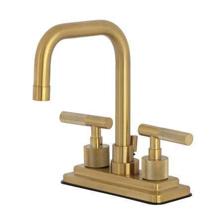 Kingston Brass Knurled Double-Handle 4" Centerset Bathroom Faucet with Brass Pop-Up, Brushed Brass KS6647KNL