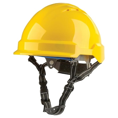 J. J. Keller & Associates Safety Climbing Helmet, Non-Vented, Type 2 Class E and G, 4 Point Adjustable Ratchet Suspension, Yellow 73565