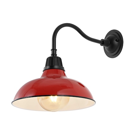 Jonathan Y Aurora 12.3 in. 1-Light Farmhouse Industrial Iron LED Gooseneck Arm Outdoor Sconce, Red JYL7613E
