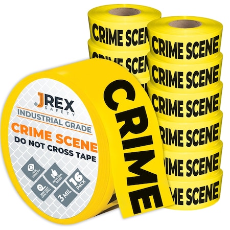 Jrex Safety Crime Scene Do Not Cross Tape Roll - 3 Mil - 1000 Ft x 3 Inch Wide Each - Yellow, 16PK PCST-JR-3M-16PK