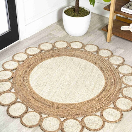 Jonathan Y Skye Two-Tone Jute Circle Border Cream/Natural 4 ft Round Area Rug RNF113A-4R