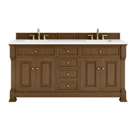 James Martin Vanities Brookfield 72 in. Double Vanity, Honey Oak, w/ 3 CM White Zeus Silestone Top 547-V72-HNO-3WZ