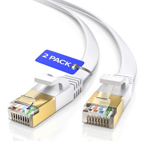 Maximm 1ft Cat7 Flat Shielded Ethernet Cable 10Gbps RJ45, 2PK, White, 2PK CAT7F-1FT-White-2PK