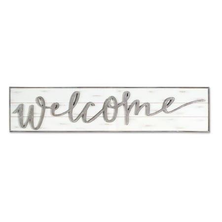 Homeroots 11" X 48" White And Gray Welcome Sign Wood Wall Decor 516340