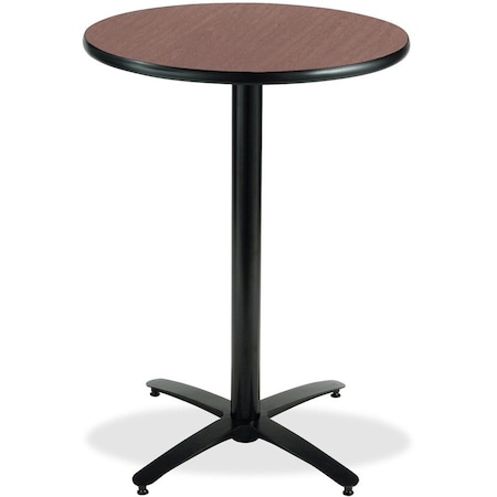 Kfi Round KFI 36in Dark Mahogany Breakroom Table with Arched X Base, HPL Top, Mahogany T36RD-B2125-38-MH