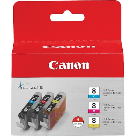 Canon Ink Cartridge, Cli-8 3 Pk, C/M/Y, PK3 0621B016