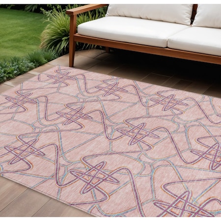 10' X 14' Pink Purple And Sky Blue Geometric Washable Indoor Outdoor Area Rug