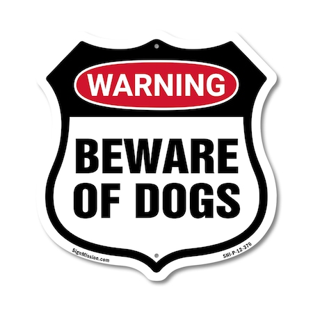 Signmission Dog Warning Shield Sign Beware Of Dogs, 12 Inch X 12 Inch, Plastic Sign SHI-P-12-376