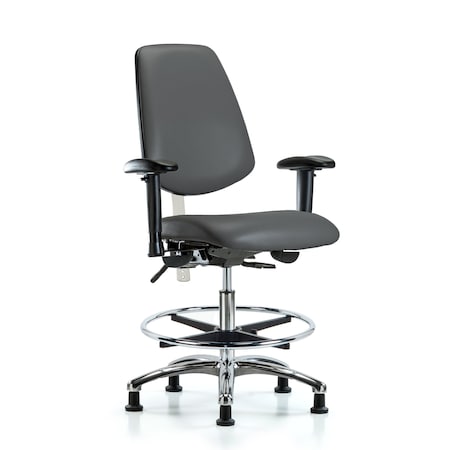 Blue Ridge Ergonomics Vinyl Clean Room Chair, Adjustable Arms BR-NCR-VMBCH-MB-CR-T0-A1-CF-RG-8823