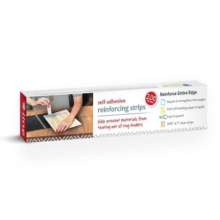 C-Line Products Hole Reinforcement Strip, 1 in W, Clear, 200 PK 64112