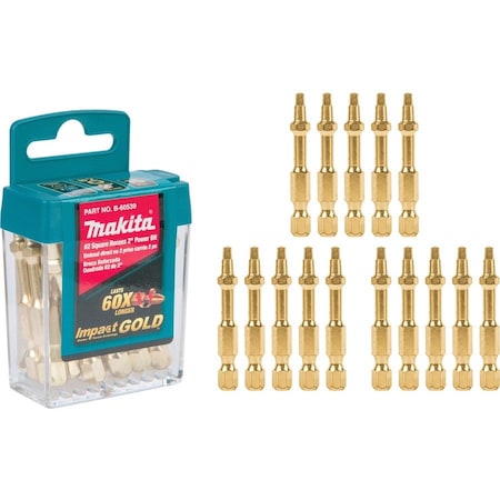 Makita Impact Gold(R) No 2 Square Recess 2 in Power Bit, PK15 B-60539