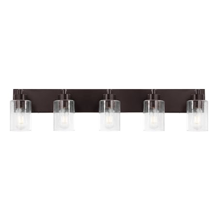 Jonathan Y Irving 36" 5-Light Seeded Glass/Iron Modern Contemporary LED Vanity Light, Oil Rubbed Bronze JYL7620E