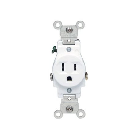 Leviton Straight Blade Receptacle, 5-15R, 15 A, 125V AC, 2 Pole, 3 Wire, Flush Mount, Single, White 5015-W