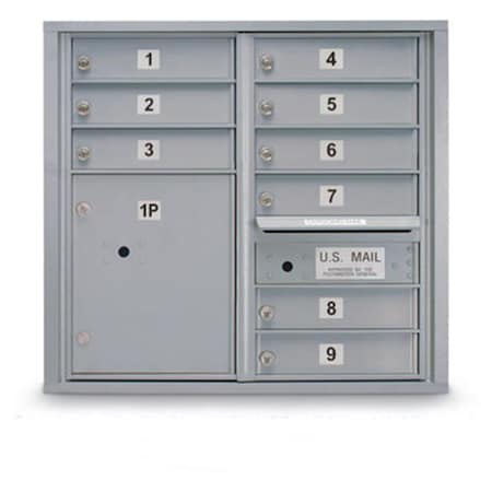 Postal Products Unlimited 9 Door Standard 4C Mailbox with 1 Parcel Locker - Silver N1029451SLVR