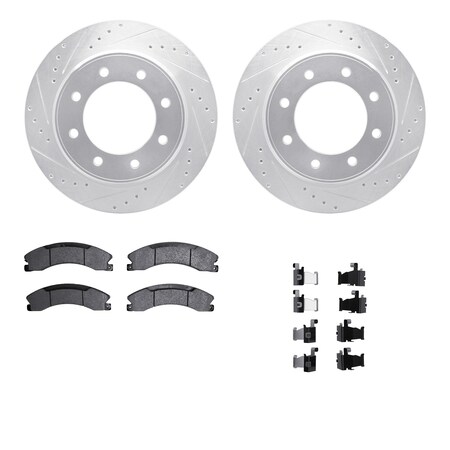 Dynamic Friction Co DFC Brake Rotor - Drilled & Slotted - Silver- Heavy Duty Brake Pad includes Hardware 7412-67006
