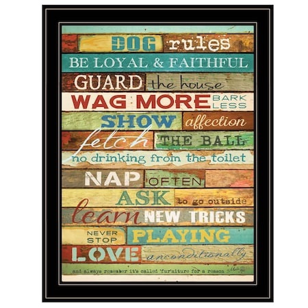 Homeroots Dog Rules 7 Black Framed Print Wall Art 406546