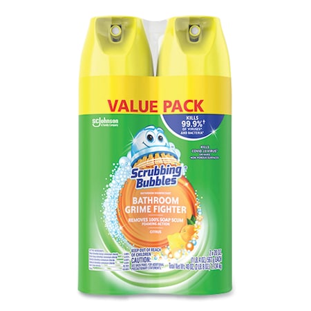 Scrubbing Bubbles Bathroom Disinfectant Grime Fighter Aerosol, Citrus Scent, 20 oz Aerosol Can, 2PK 306381