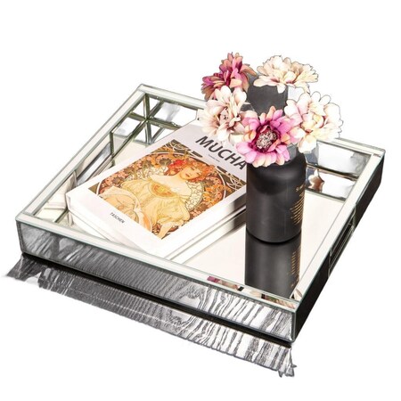 Homeroots 18" Gold Glass Serving Tray With Handles 643671