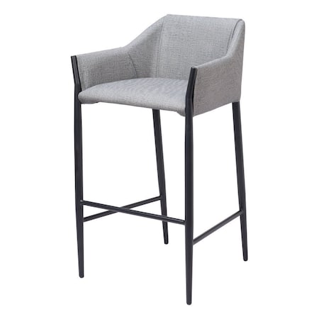 Homeroots 30" Slate Gray And Black Fabric And Steel Bar Height Bar Chair 555655