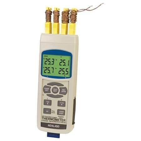 Omega Thermometer/Data Logger with 2 GB SD Card Data Recorder, Portable, Digital, TC & RTD-type, Battery, RDXL4SD