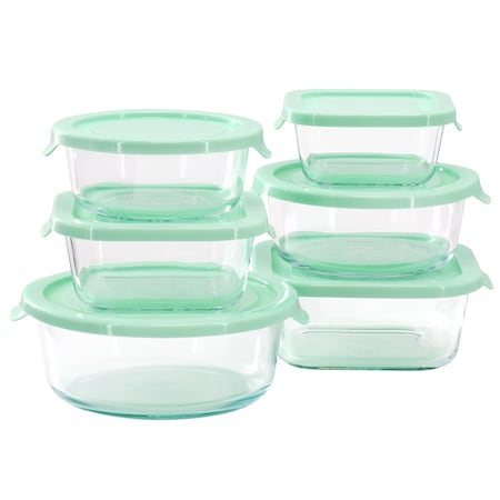Martha Stewart 12 Piece Glass Storage Container Set with Plastic Lids in Mint 120088.12R