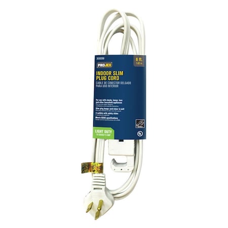 Upgrade SPT-3 Extension Cord, 16 AWG, Indoor, 16/3, 3 Outlets, White, PVC, 6 ft UP3325354