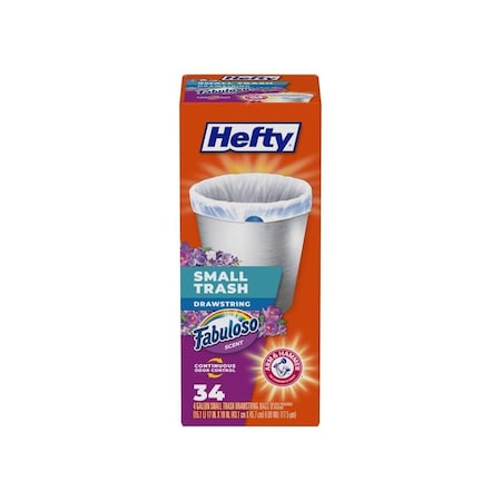 Hefty Small 4G Drawstring Trash Bag, Fabuloso Scent, 34ct White 00E88542