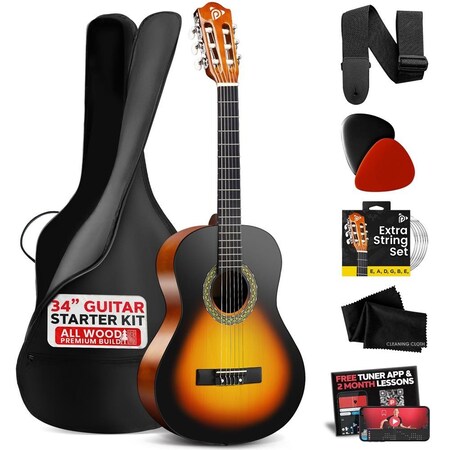 Pyle Beginner Acoustic Guitar Kit, 1/2 Junior Size All Wood Instrument with Full Accessory Kit, Picks PGACLS40SBD